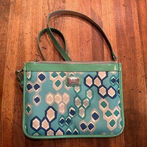 Brighton Celebrates Vera Neumann Teal, Blue Pattern Capri Crossbody Purse